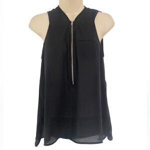 NWT The Kooples Silk Georgette Black Semi Sheer Medium Sleeveless Zip-Front Top